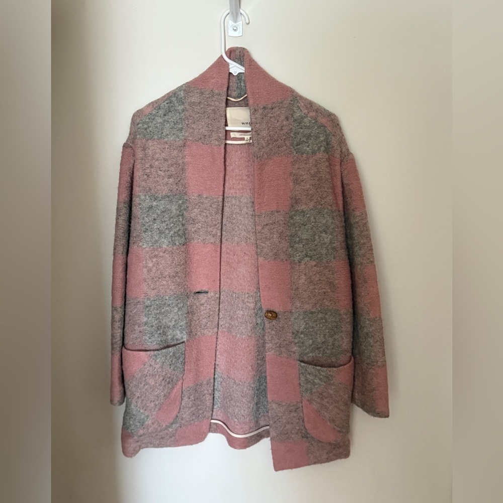 Aritzia Wilfred Pink and Gray Plaid Check Coat S